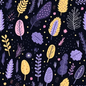 Hand-Drawn Floral Pattern on Dark Blue Background