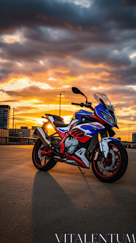 Performance-Oriented Motorcycle on Pavement | Impressive Skies AI Image
