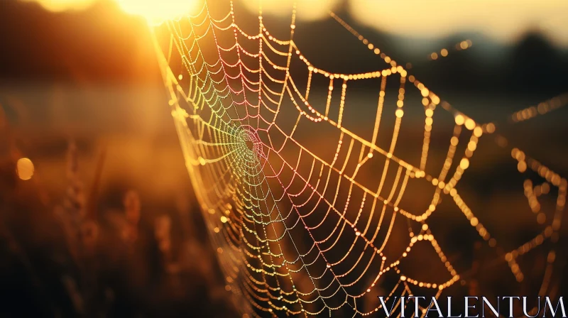 Rainbow Spider Web in Morning Dew: Serene Nature Scene AI Image