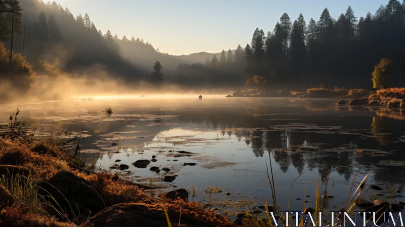 Serene Mountain Lake Sunrise View AI Image
