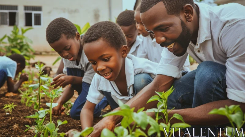 African Children Planting Seedlings | Nature Art AI Image