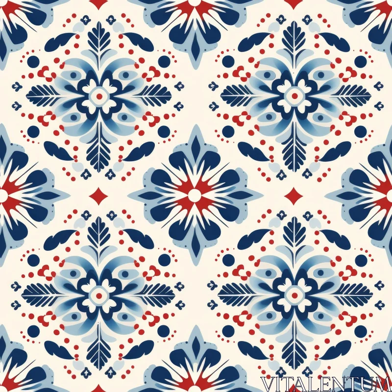 AI ART Blue and White Floral Tiles Pattern