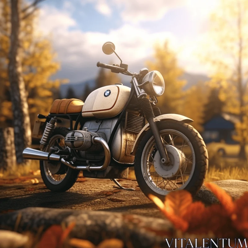 AI ART Captivating Motorcycle in Autumn Woods - Nature-inspired Art