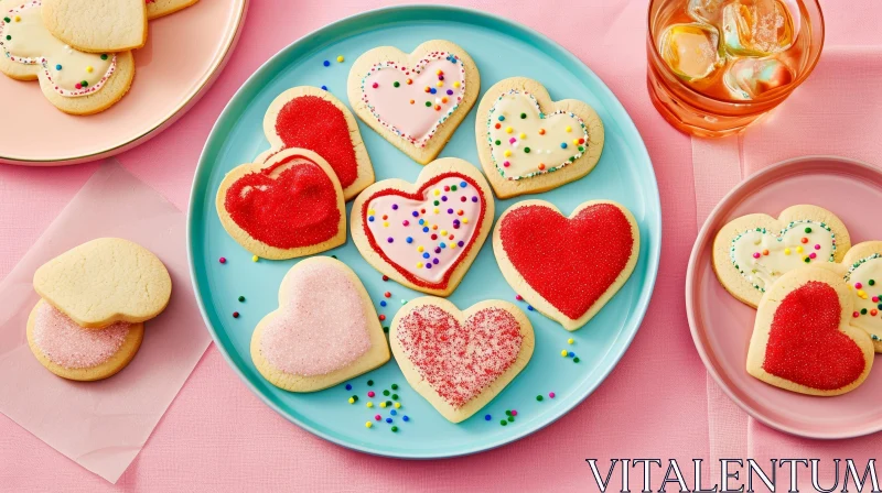AI ART Delicious Heart-shaped Sugar Cookies with Frosting and Sprinkles