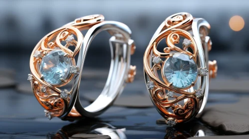 Exquisite White and Rose Gold Earrings with Blue Gemstones