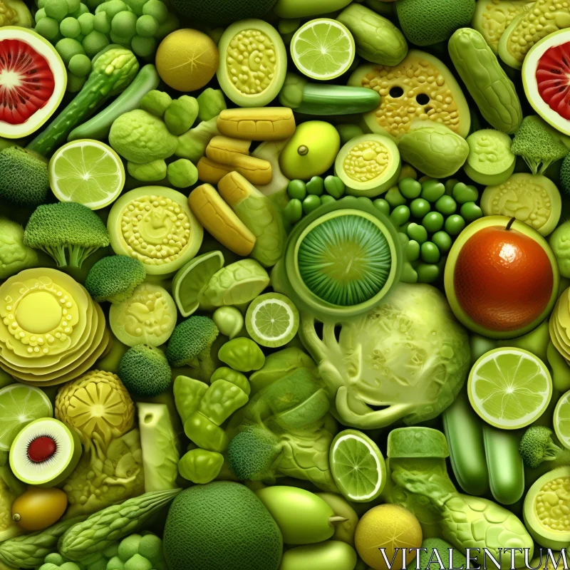 AI ART Fresh and Healthy Fruits and Vegetables Seamless Pattern