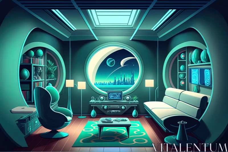 Futuristic Living Room on In-Space Planet | Detailed Illustrations AI Image