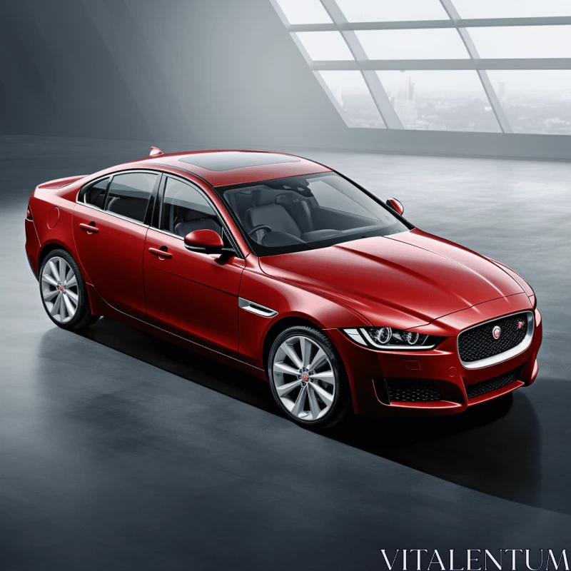 Red Jaguar XE in Striking Light | Digitally Enhanced Resin Veins AI Image