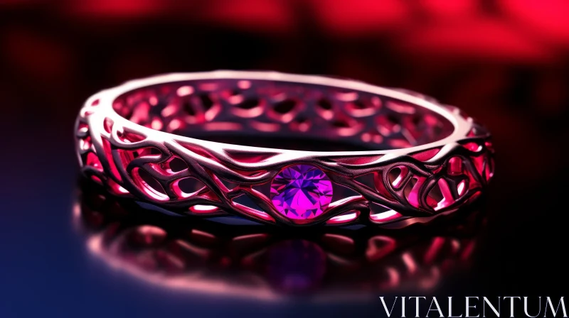 AI ART Silver Ring with Pink Gemstone - 3D Rendering