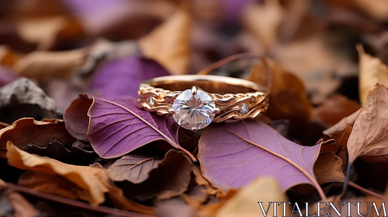 Stunning Engagement Ring on Autumn Leaves AI Image