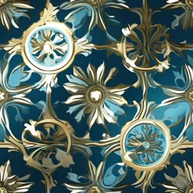 Vintage Floral Pattern in Blue and Gold