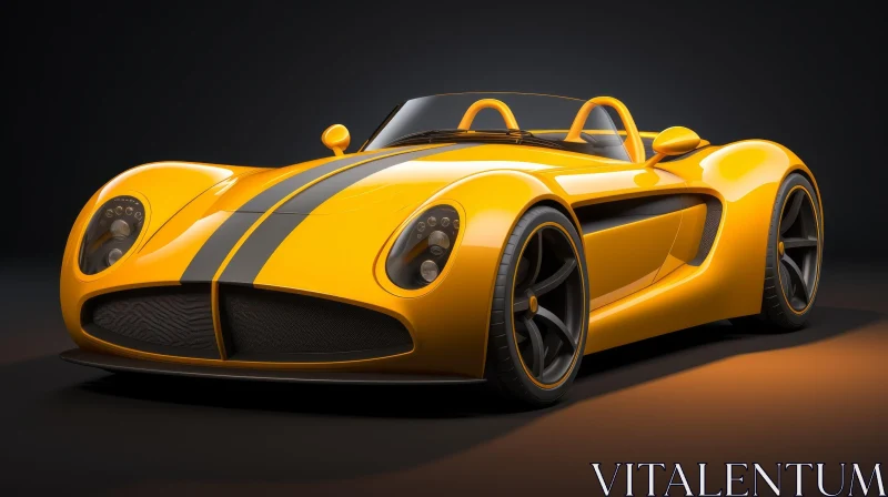AI ART Yellow Sports Car with Black Stripe - Stylish Design in Dark Studio