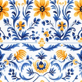 Blue and White Portuguese Tiles Floral Pattern