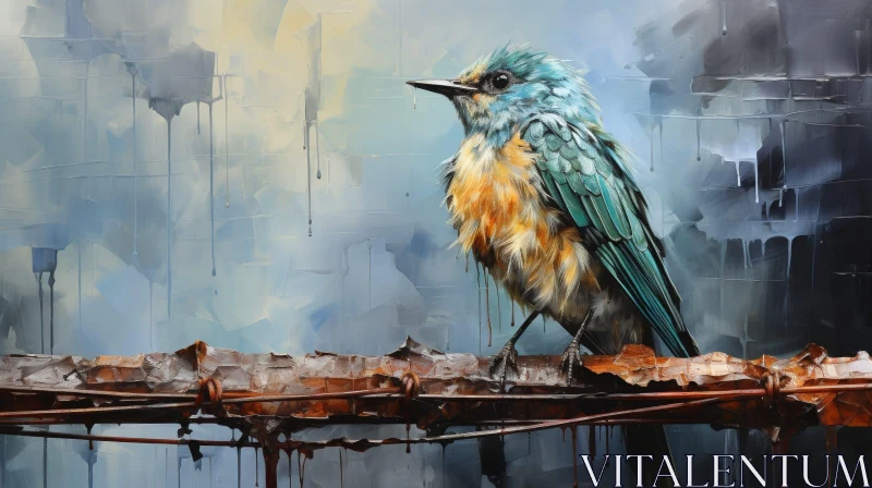Blue Bird on Branch Painting AI Image