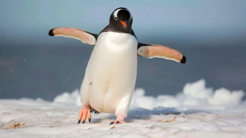 Graceful Gentoo Penguin Walking on Ice
