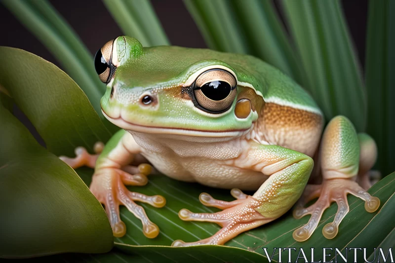 Green Frog Perched on Leaves | Exotic Animal Portrait AI Image