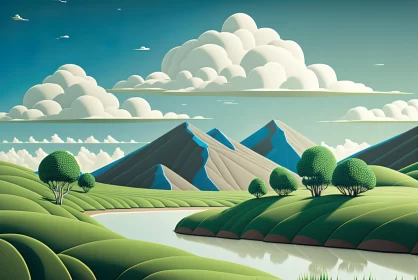 Green Mountain Landscape Drawing | Bold Graphic Illustrations