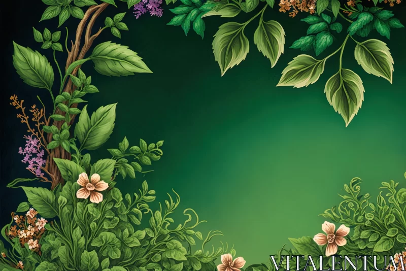 Intricate Green Background with Plants, Flowers, and Leaves - Storybook Illustration AI Image