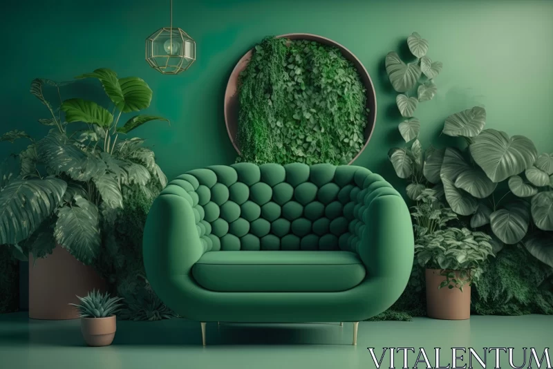 Luxurious Opulence: Futuristic Organic Green Chair in a Plants Room AI Image