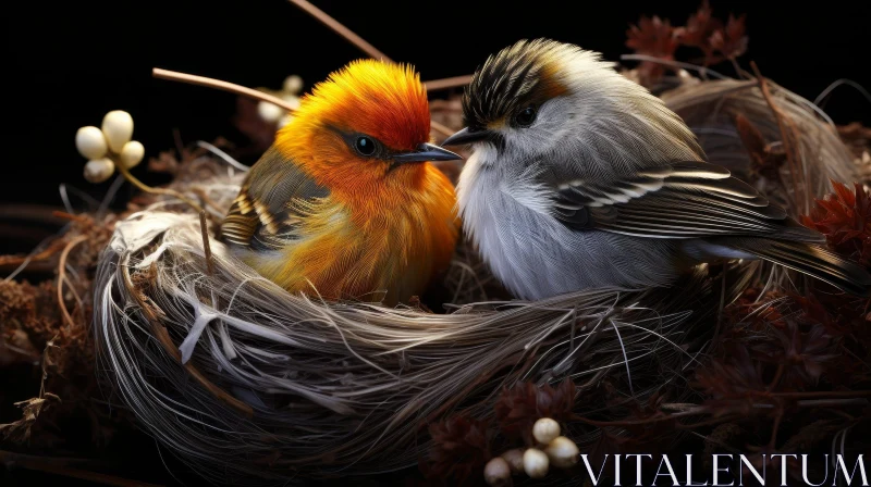 Two Birds in a Nest - Heartwarming Nature Scene AI Image