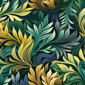Vintage Leaves Pattern - Green, Blue, Yellow | Seamless Design