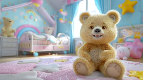 Adorable Cartoon Teddy Bear in Child's Bedroom