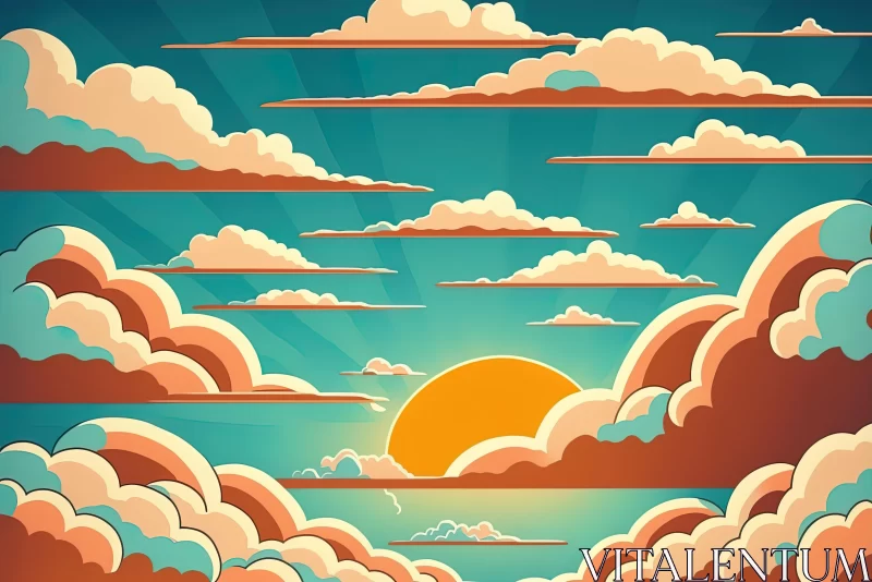 Bright and Sunny Pop Art-inspired Illustrations with Clouds AI Image