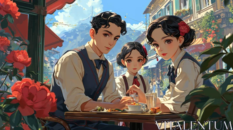 Captivating Family Moment at an Outdoor Cafe AI Image