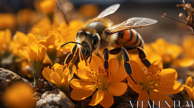 AI ART Close-up Honeybee Collecting Pollen on Yellow Flower