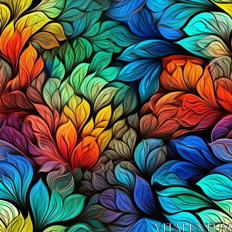 AI ART Colorful Leaves Seamless Pattern for Backgrounds