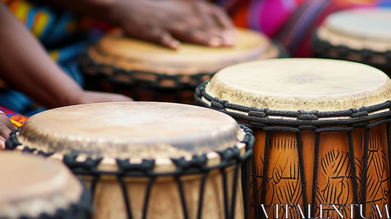 Enchanting African Musicians Playing Djembe Drums AI Image