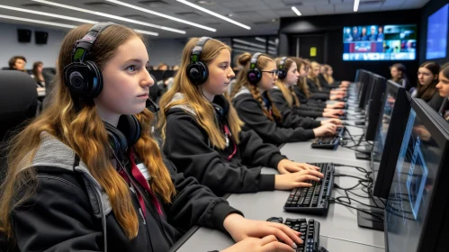 Enthralling Image of Teenage Girls in a Computer Lab