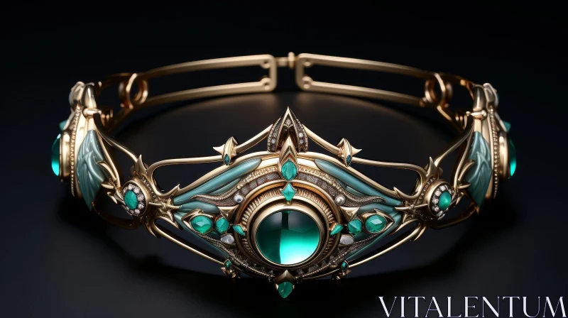 AI ART Golden Tiara with Green Gemstones - Fashion Statement for Special Occasions