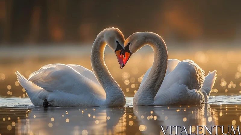 Graceful Swans in Love at Sunset AI Image