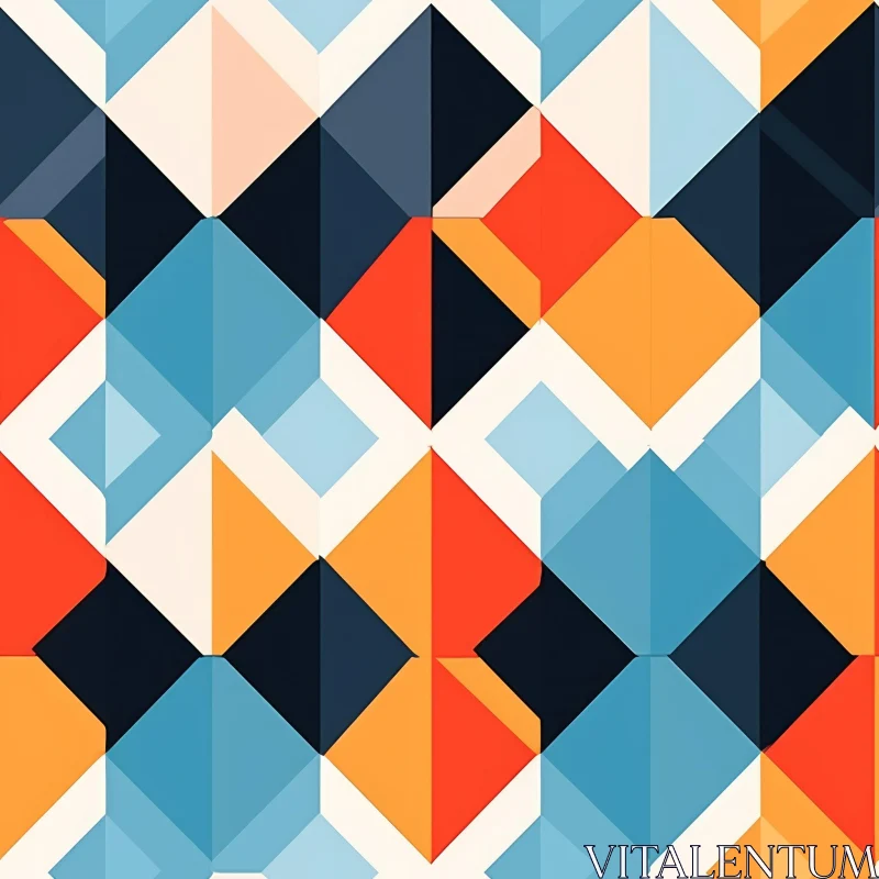 AI ART Interlocking Diamonds Geometric Pattern in Blue, Orange, Black