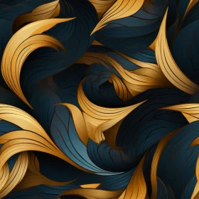 Luxury Golden Waves Seamless Pattern on Dark Blue Background