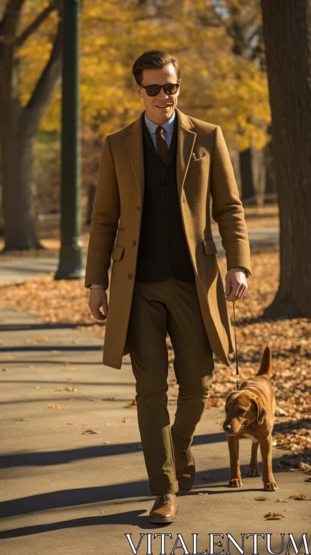 Man Walking Dog in Park Scene AI Image