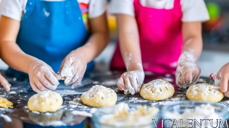 Playful Moments: Children Making Dough in the Kitchen AI Image