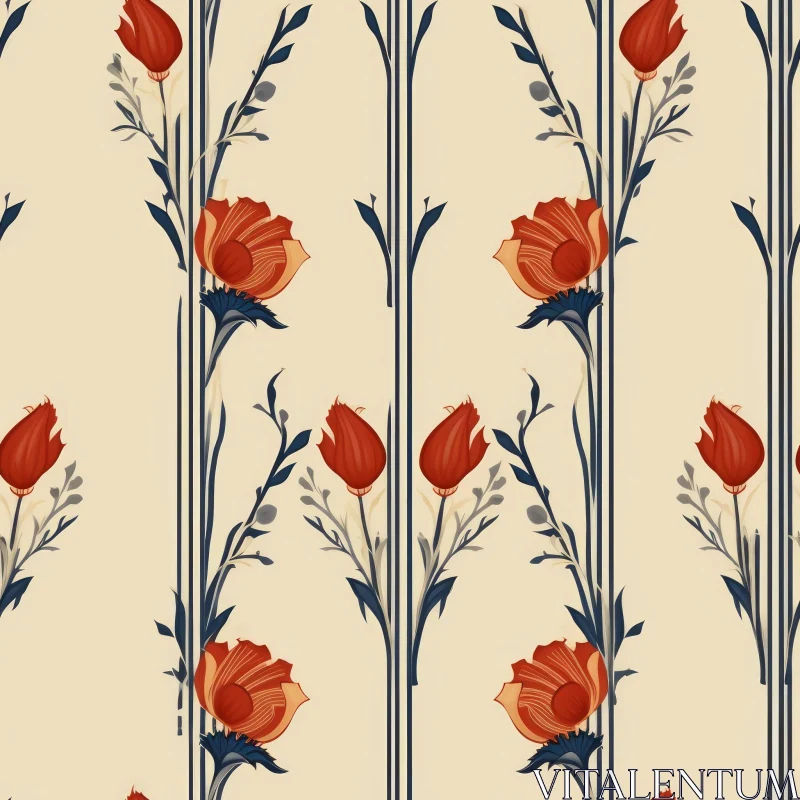 AI ART Vintage Floral Pattern on Beige Background