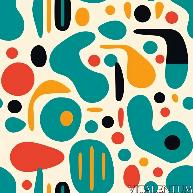 AI ART Abstract Organic Shapes Seamless Pattern - Bright Colors on Beige Background