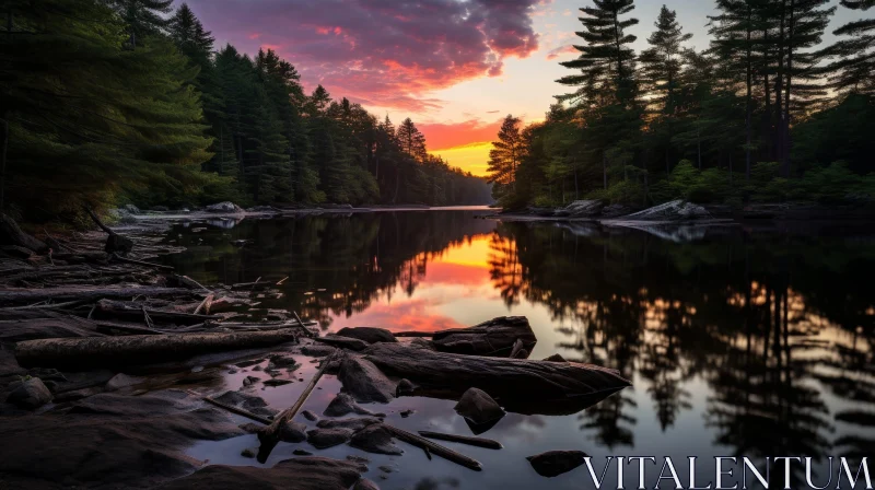 Adirondacks River Sunset Landscape AI Image