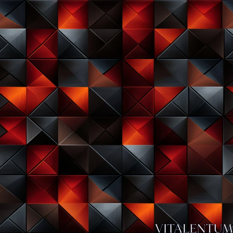 AI ART Dark Geometric Seamless Pattern with Red and Orange Squares