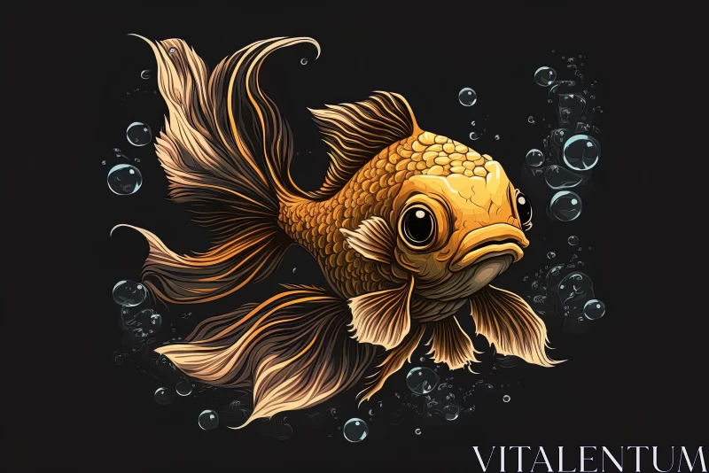 Detailed Golden Age Style Illustration of a Swimming Goldfish AI Image