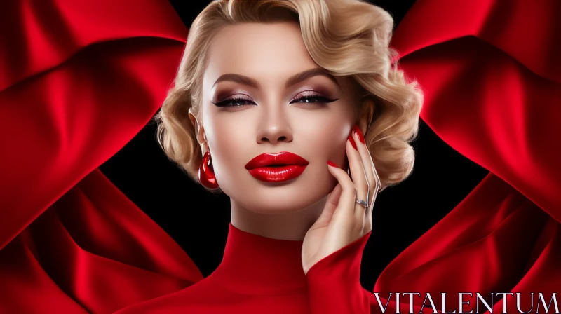 Elegant Woman Portrait in Red Dress | Studio Photoshoot AI Image