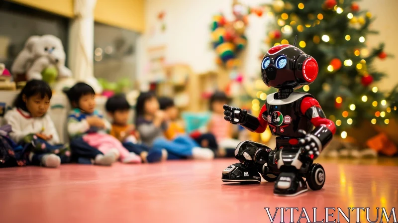 Engaging Robot with Children in a Christmas Setting AI Image