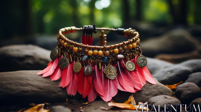 Handmade Leather Feather Necklace in Nature Setting AI Image