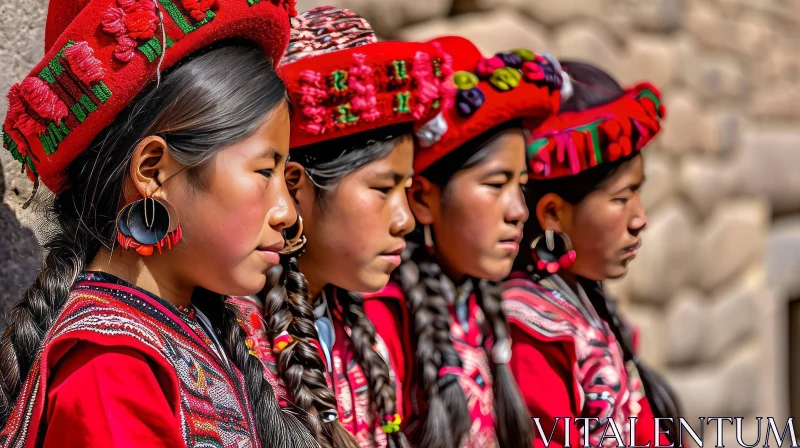 Peruvian Girls in Traditional Dress | Colorful Attire | Cultural Heritage AI Image