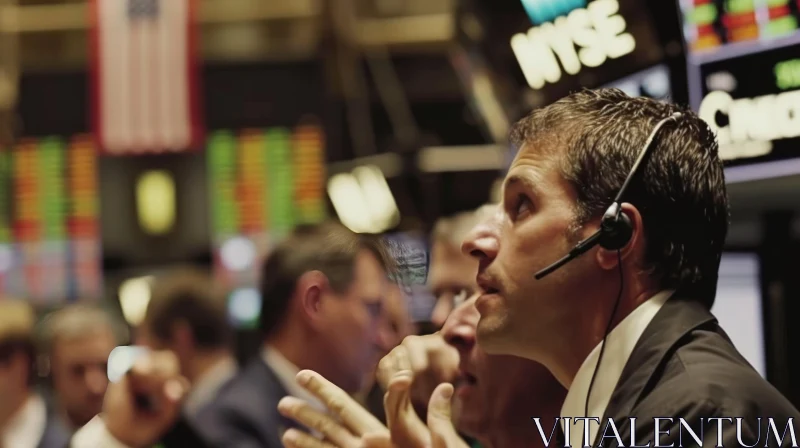Stock Trader on New York Stock Exchange Trading Floor AI Image