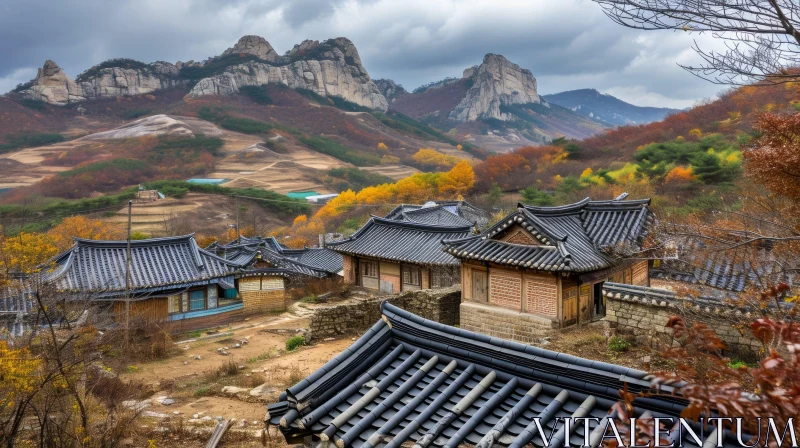 Traditional Korean Village in Mountain Valley AI Image