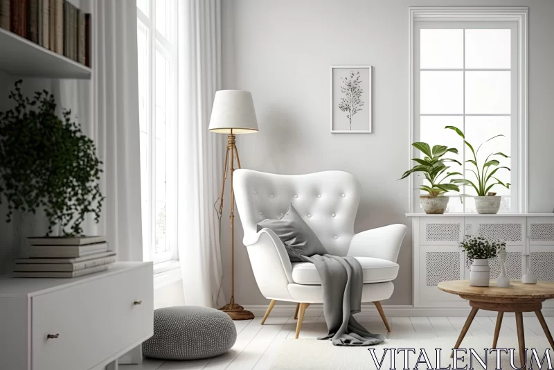 Tranquil Living Room in White | Scandinavian Style | Realistic Rendering AI Image
